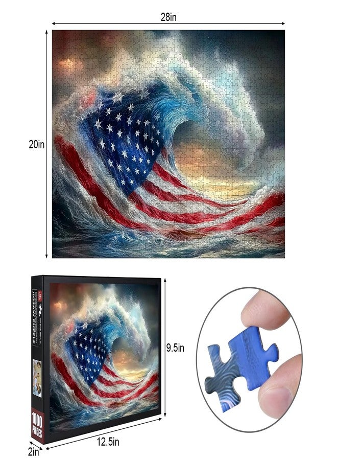 Lirches 1000pcs American Flag Wave Paper Puzzle - Large Puzzle Toy Adult Game Gift - Family Interactive Game Puzzle DIY Home Decoration Brain Challenge Gift - Image 2